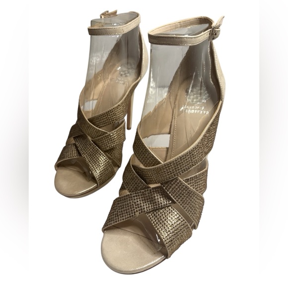 Vince Camuto Grimes Rhinestone Heel Sandals Gold Glazed Size 10 New in Box - Picture 2 of 9